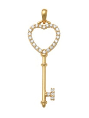 9k YG 21st Key Pendant set with CZ's 32mm x 12mm