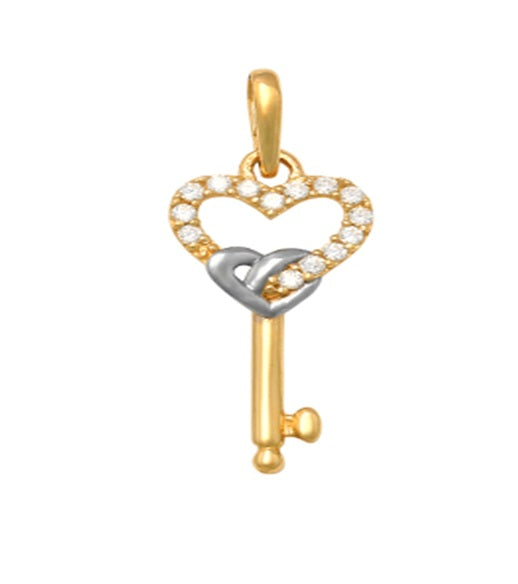 9k YG 21st Key Pendant set with CZ's 15mm x 8mm
