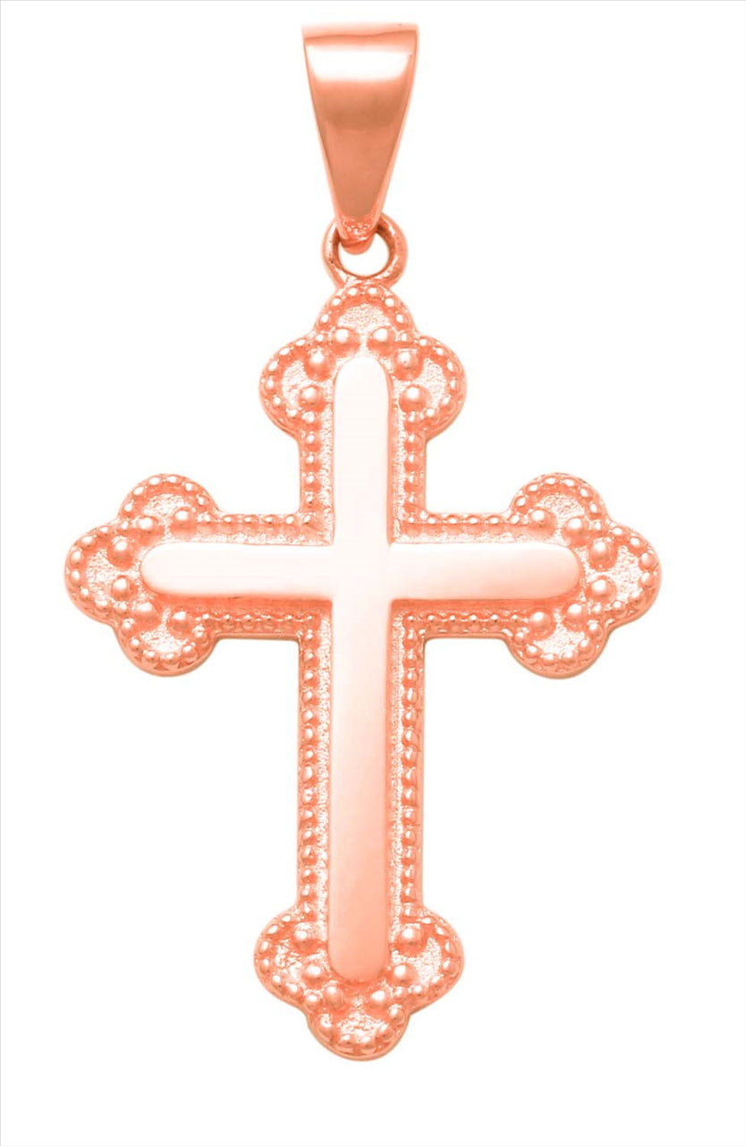9k RG Small Solid Fancy Orthodox Cross Pendant . 20 x 14.5mm