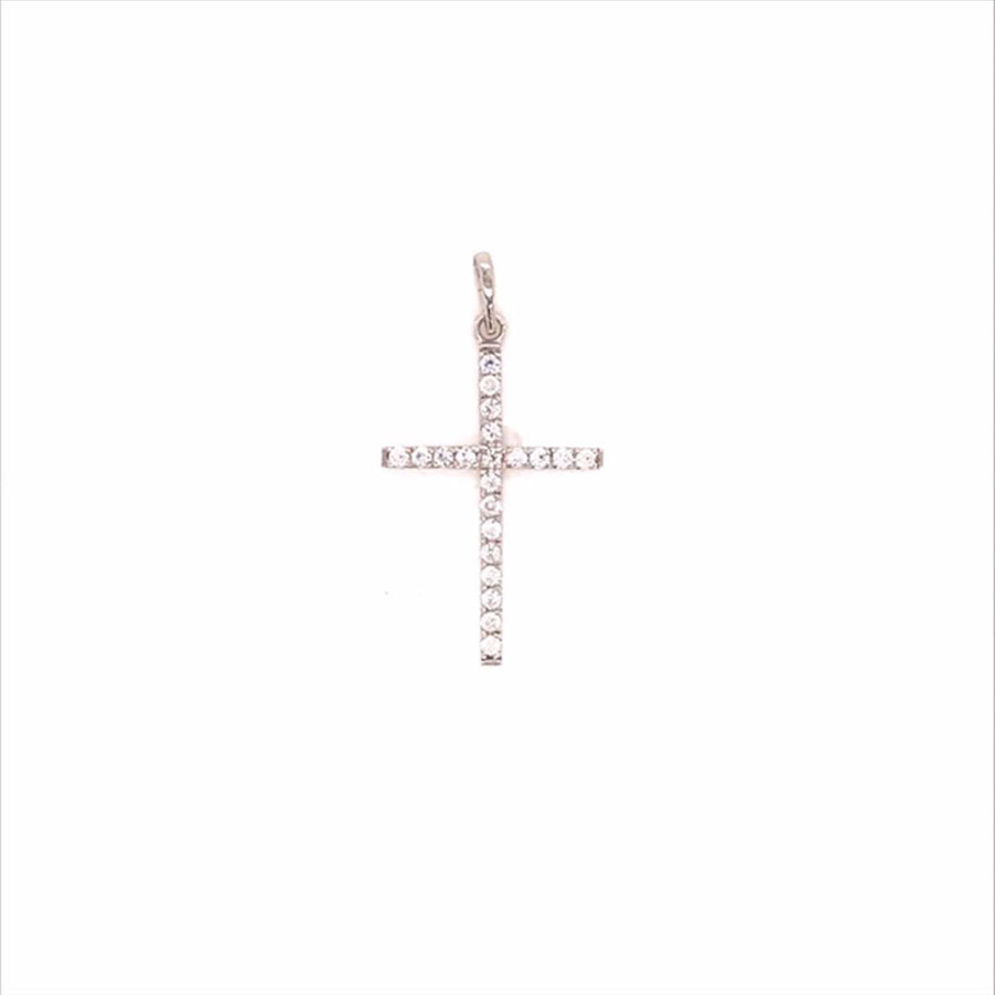 9k WG Solid CZ Cross Pendant with 21 CZ's 21mm x 13mm