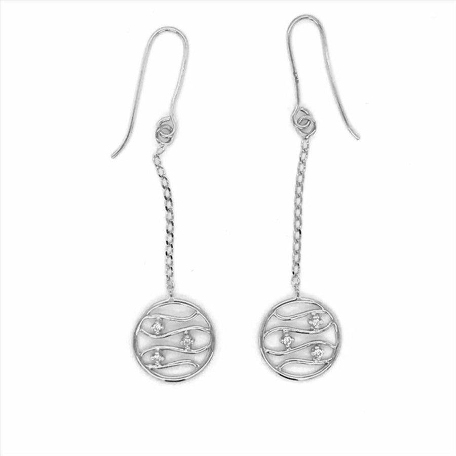 9k WG Diamond Drop Circle Shepherd Hook Earrings 6D=0.03ct Meas. 11mm