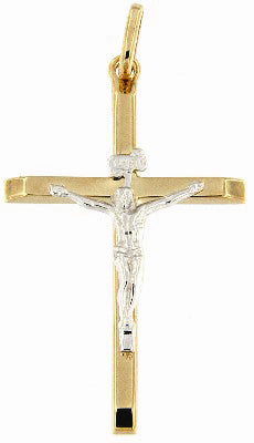 18k 2T Italian Squared edge Crucifixion Pendant . 33x20mm
