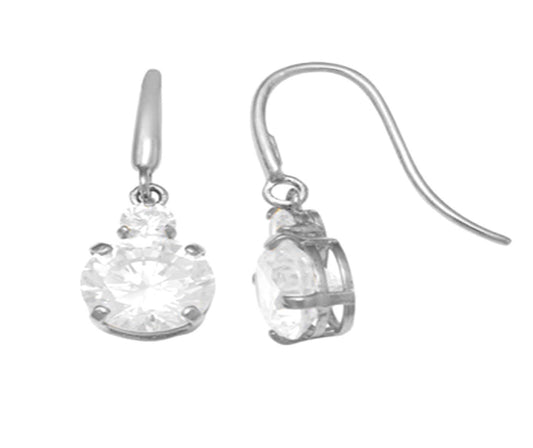 9k WG CZ Drop Shepherd Hook Earrings 8.5x6mm