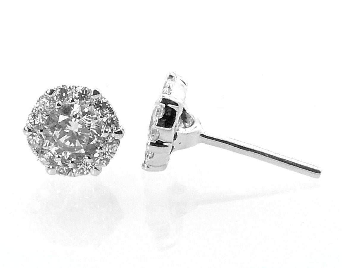 18k WG Diamond Halo Stud Earrings 2D=0.71ct & 24D=0.32ct