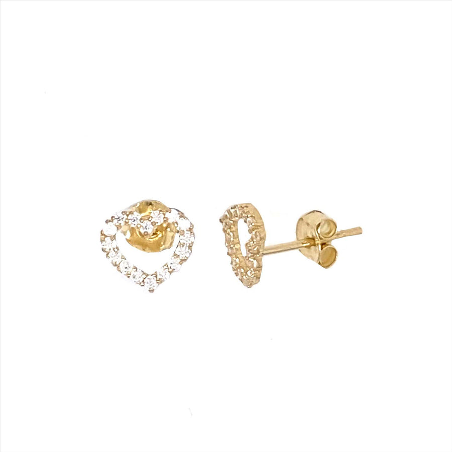 9k YG CZ Outline Heart Stud Earrings 6.6x7.4mm