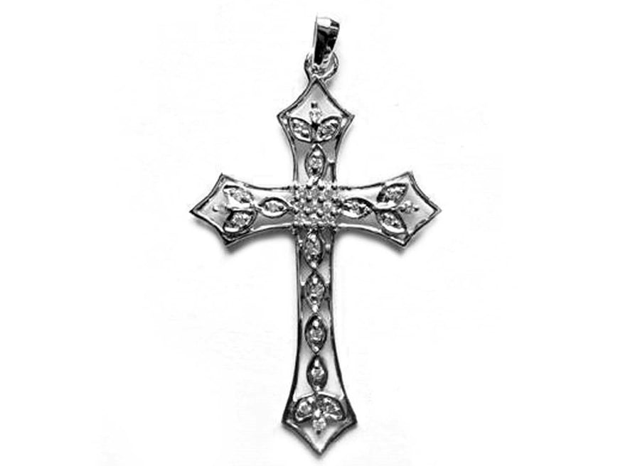 9k WG Diamond Cross Pendant 28D=0.26ct. Claw Set . Meas. 38mm x 25.5mm