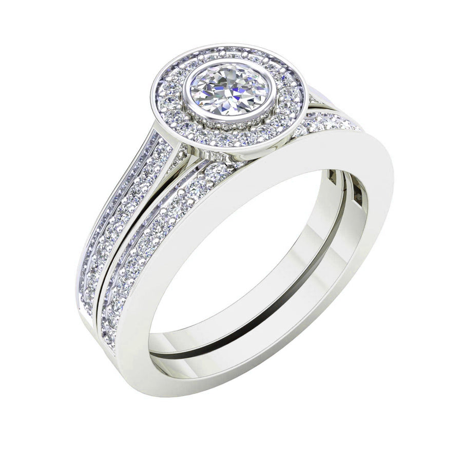 9k WG Diamond Engagement Ring Set...Engagement Ring 1D=0.26ct & 36D=0.30ct..Wedding Band 17D=0.14ct..Total Diamond weight: 0.70ct..Size K