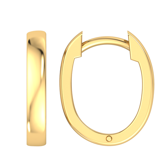 9k YG Oval Huggie Earrings 11x8mm Diameter. 2.5mm Wide
