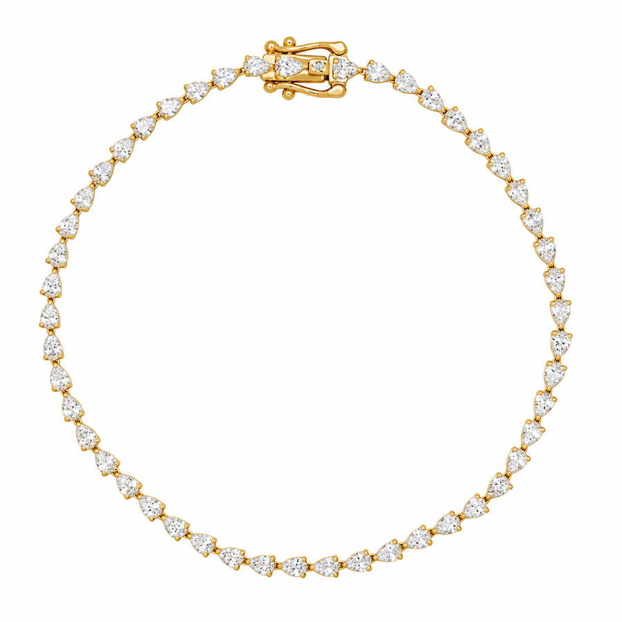 9k YG Pear Lab Diamond Tennis Bracelet 2.5mm Wide. 49D=Approx. 2.40ct 3-Claw Set. 18cm
