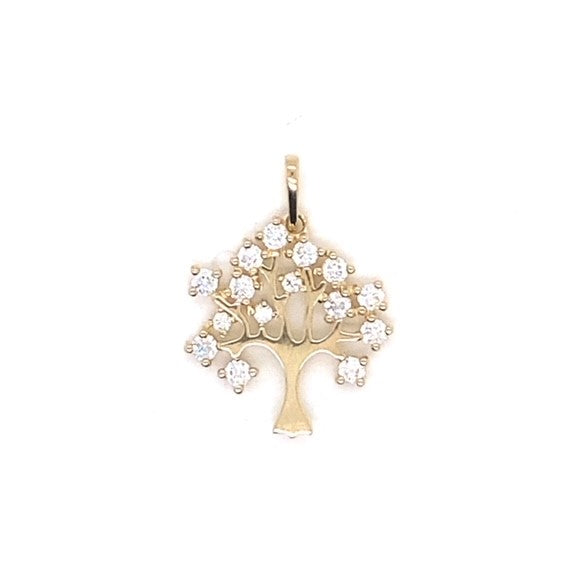9k YG Tree of Life Pendant set with CZ's 14mm