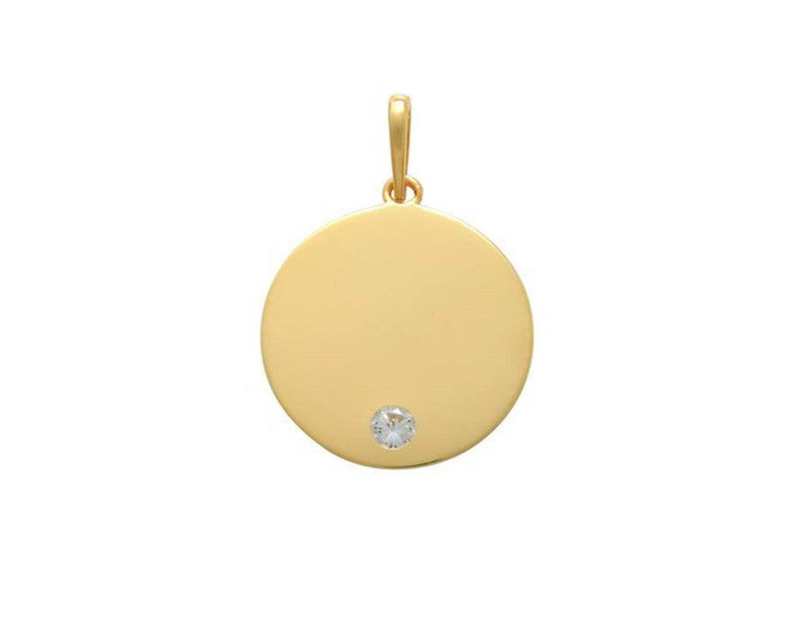 9k YG Circle Pendant 15mm, set with CZ.