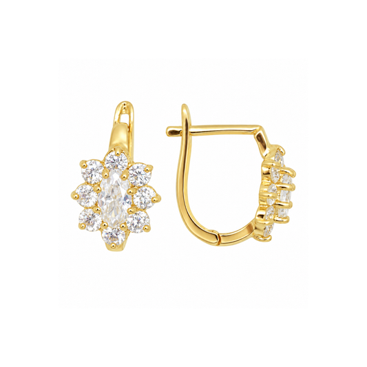 9k YG CZ Oval Cluster Euro Clip Earrings