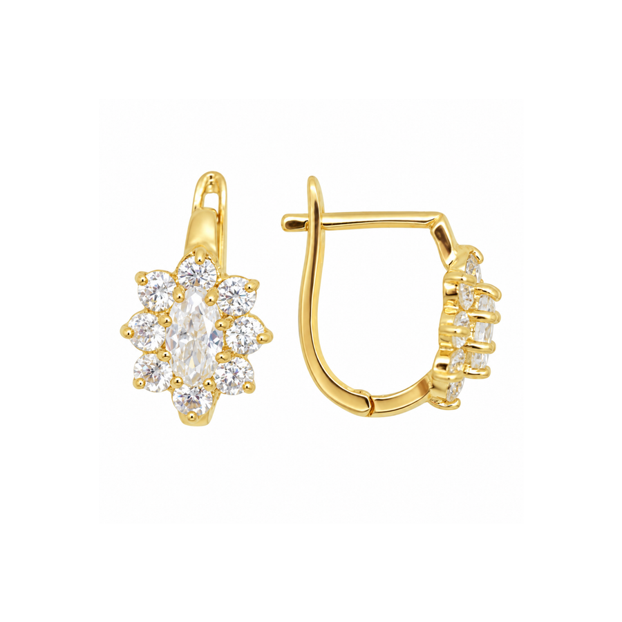 9k YG CZ Oval Cluster Euro Clip Earrings