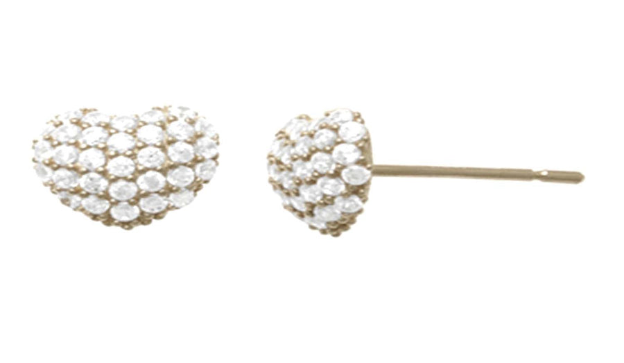 9k WG CZ Pave Set Heart Stud Earrings 6x6.8mm