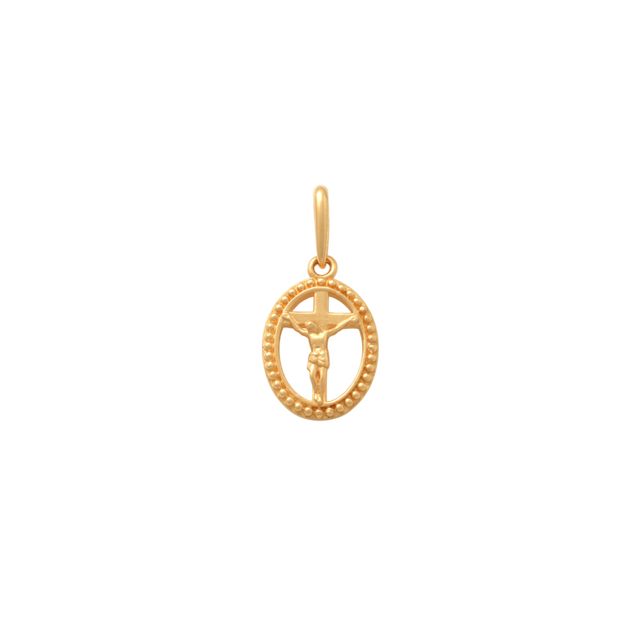 9k YG Oval with Crucifixion Pendant 11.9mm x 8mm