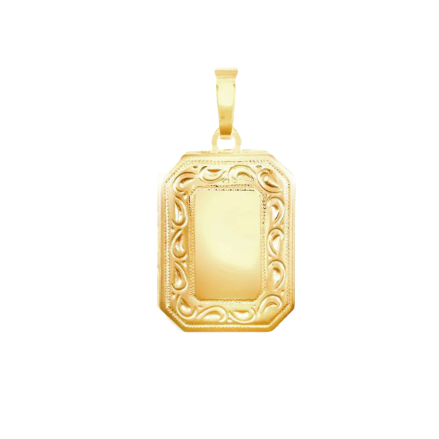9k YG German Polished Engraved Border Rectangle Locket 17x21mm