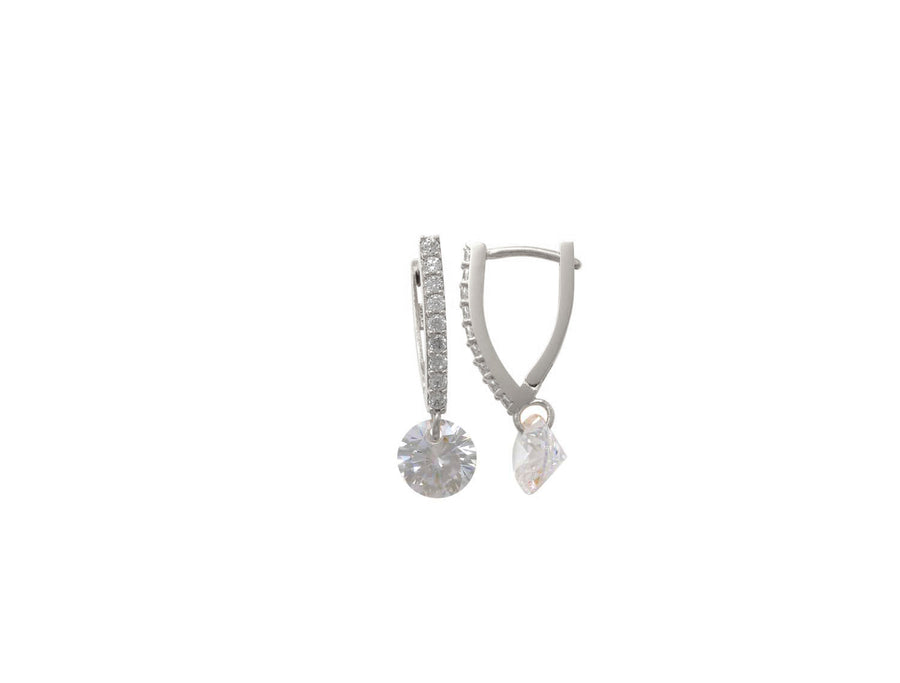 9k WG V-Shaped CZ Huggie Earrings 1.5mm wide with Drop CZ 6mm