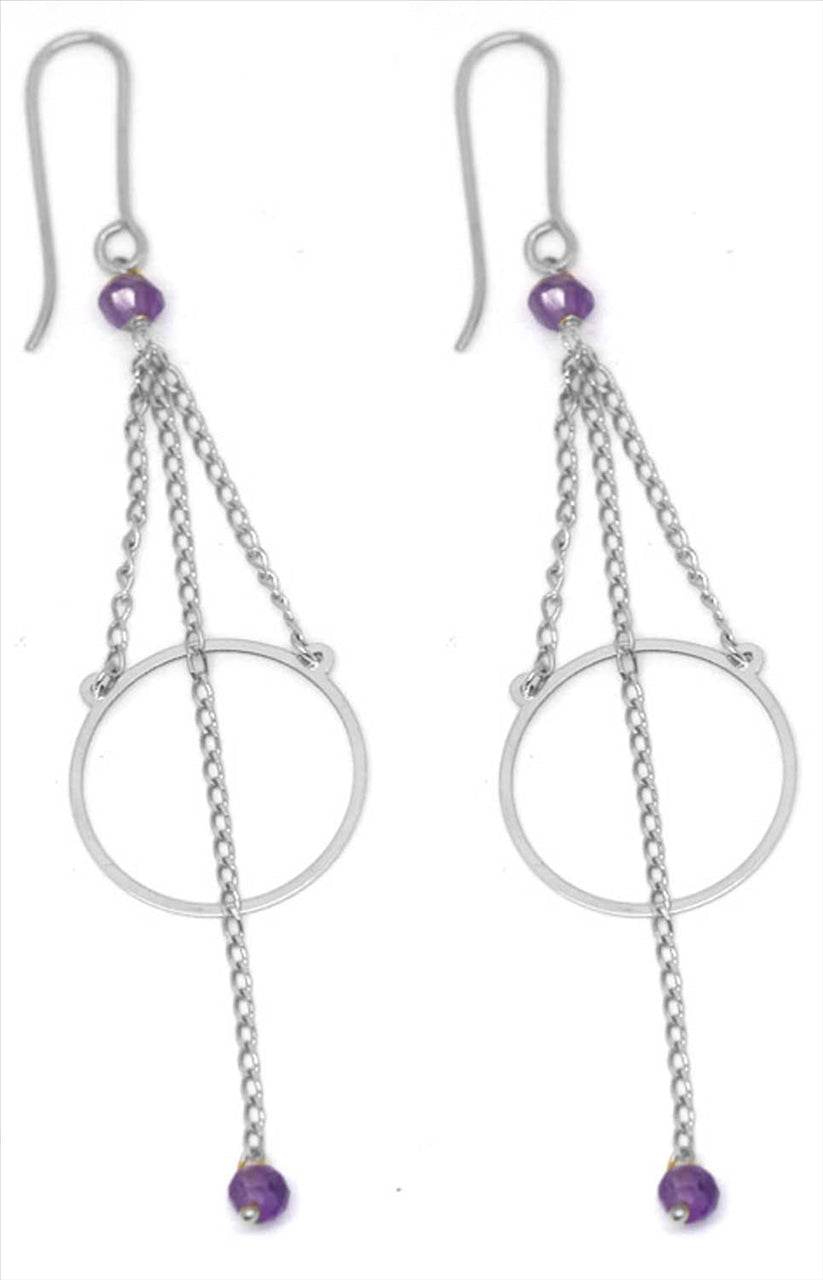 9k WG Drop Round Amethyst Shepherd Hook Earrings Meas. 15mm