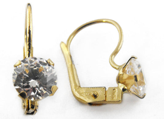18k YG CZ Euro Clip Earrings 6mm