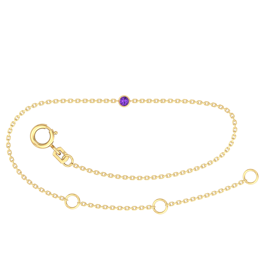 9k YG Oval Link February Amethyst Bracelet 1.4mm Wide 19.5cm . Bezel Set with 1AM=0.06ct, O-Rings at 16.5 & 18cm