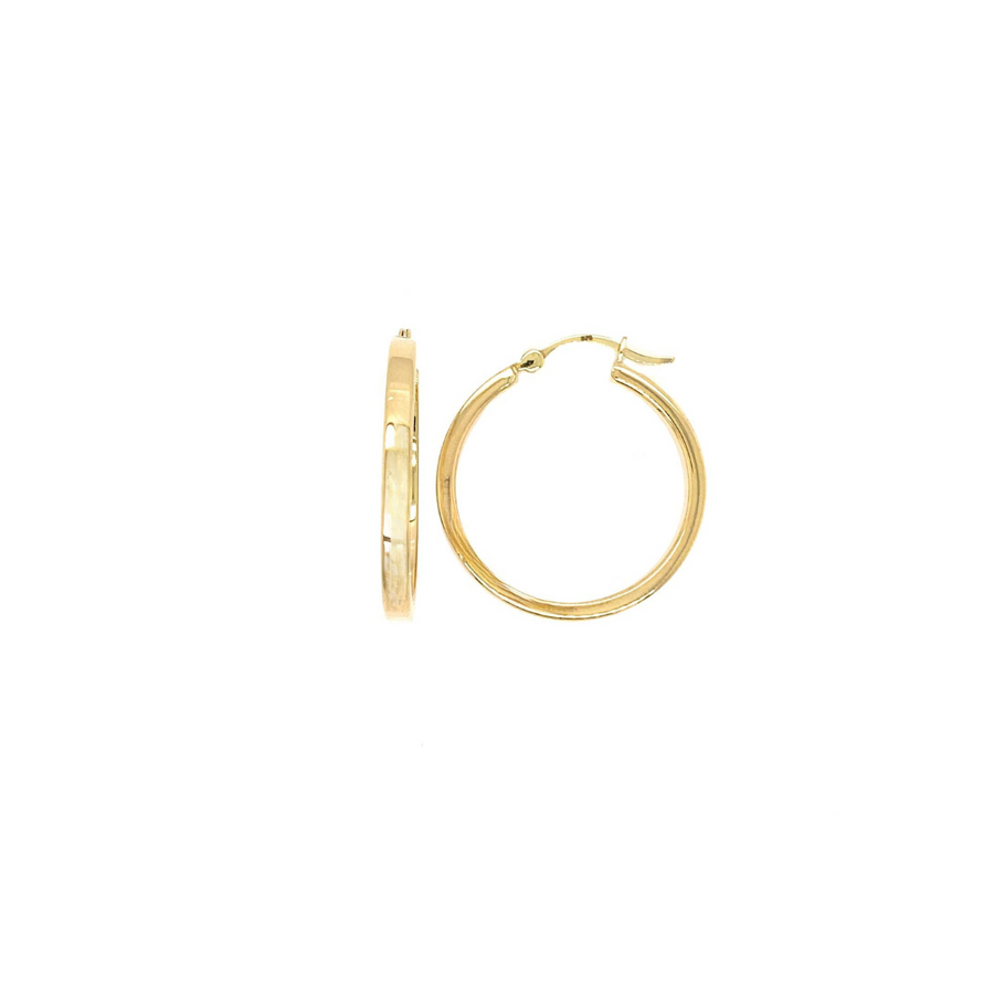9k YG Round Hoop Earrings 20mm Diameter. Square Tube 3mm