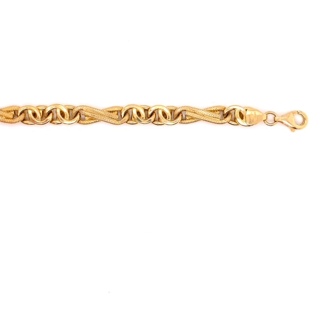 18k YG Hollow 2 x 1 Birdseye/Tiger Eye and Figaro Link Bracelet 6.5mm wide 20.5cm Approx 10.7g