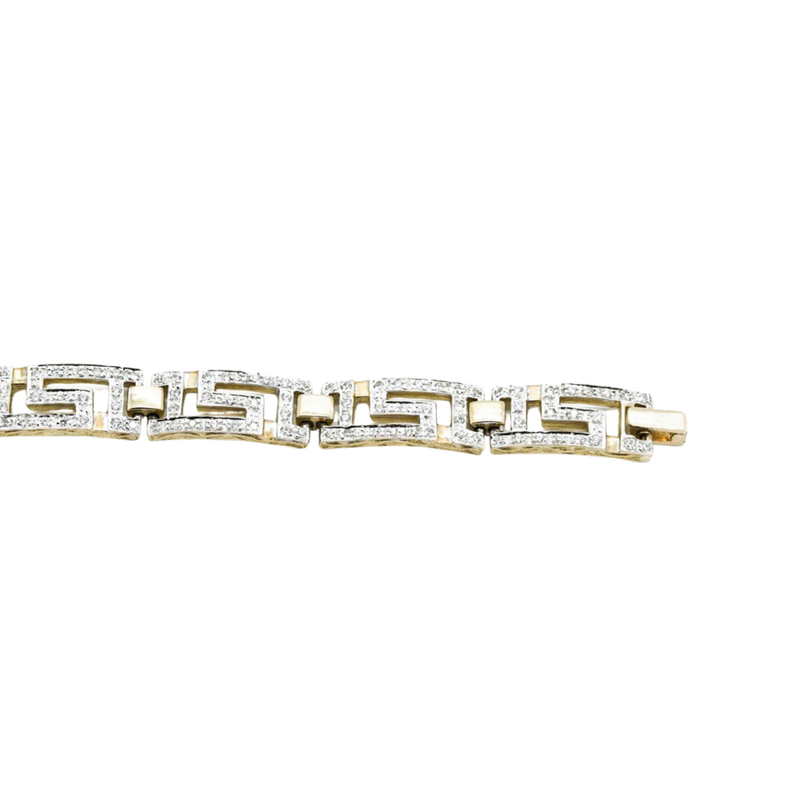 9k YG Solid CZ's Greek Key Bracelet 18cm . Approx 31.5g