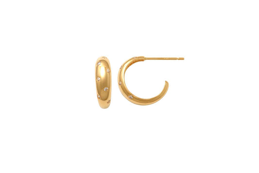 9k YG CZ Open Hoop Stud Earrings 12x4mm