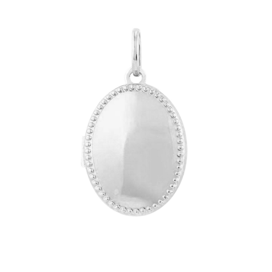 9k WG German Polished Oval Locket with beaded border 14x18mm