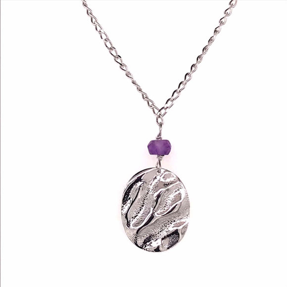 9k WG Amethyst Oval Pendant with Chain