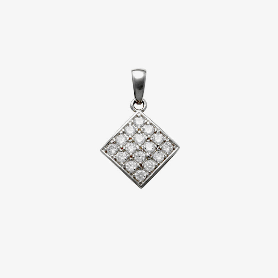 18k WG Diamond Shape Pendant set with CZ's 12mm