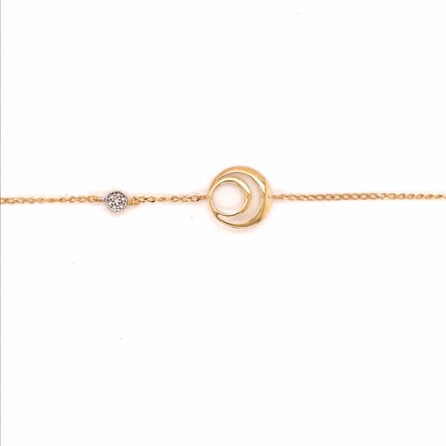 9k YG Oval Link Bracelet 1mm Wide 19cm O-Ring at 17cm & 18cm . With Circle 7D=0.02ct Meas. 10mm
