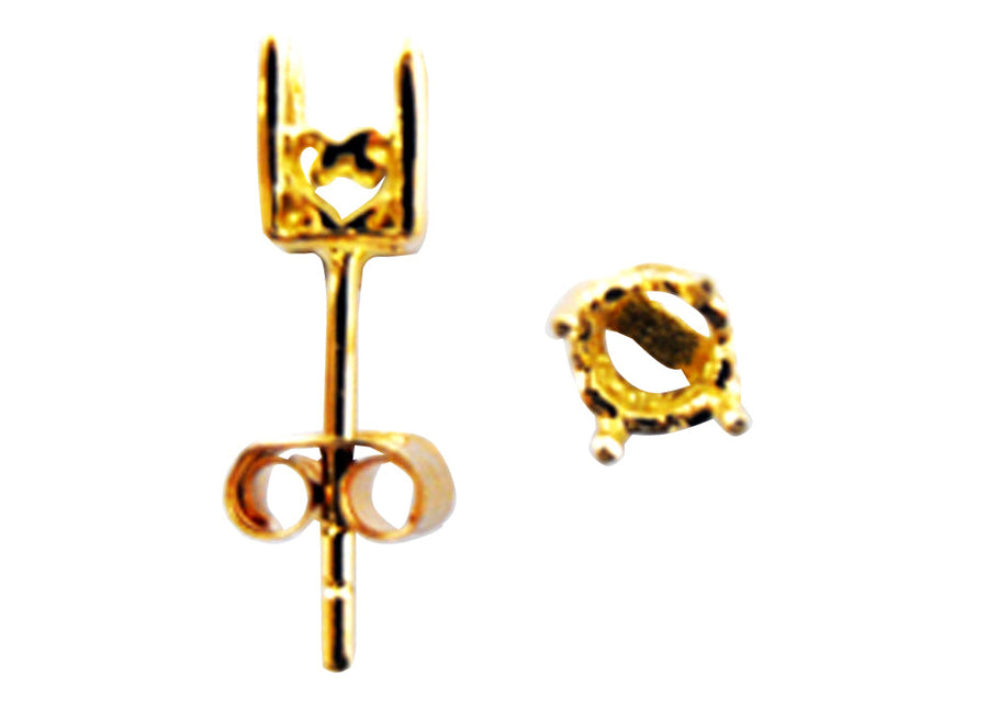 18k YG Unset Stud Earrings  4 Claws  for Round Stones 5mm. Butterflies not included.