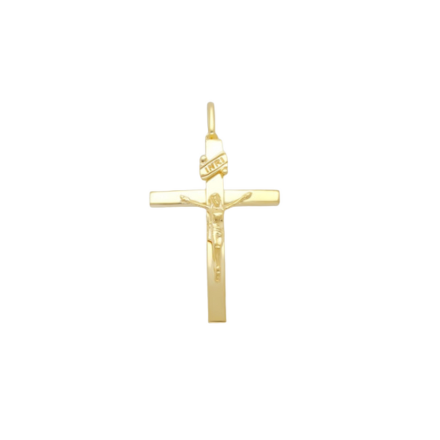 9k YG Medium Square Tube Crucifixion 26x17mm