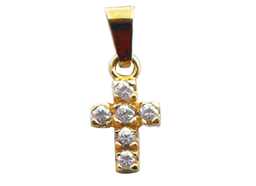 18k YG Solid CZ Cross Pendant with 6 CZ's Claw Set 12x9mm