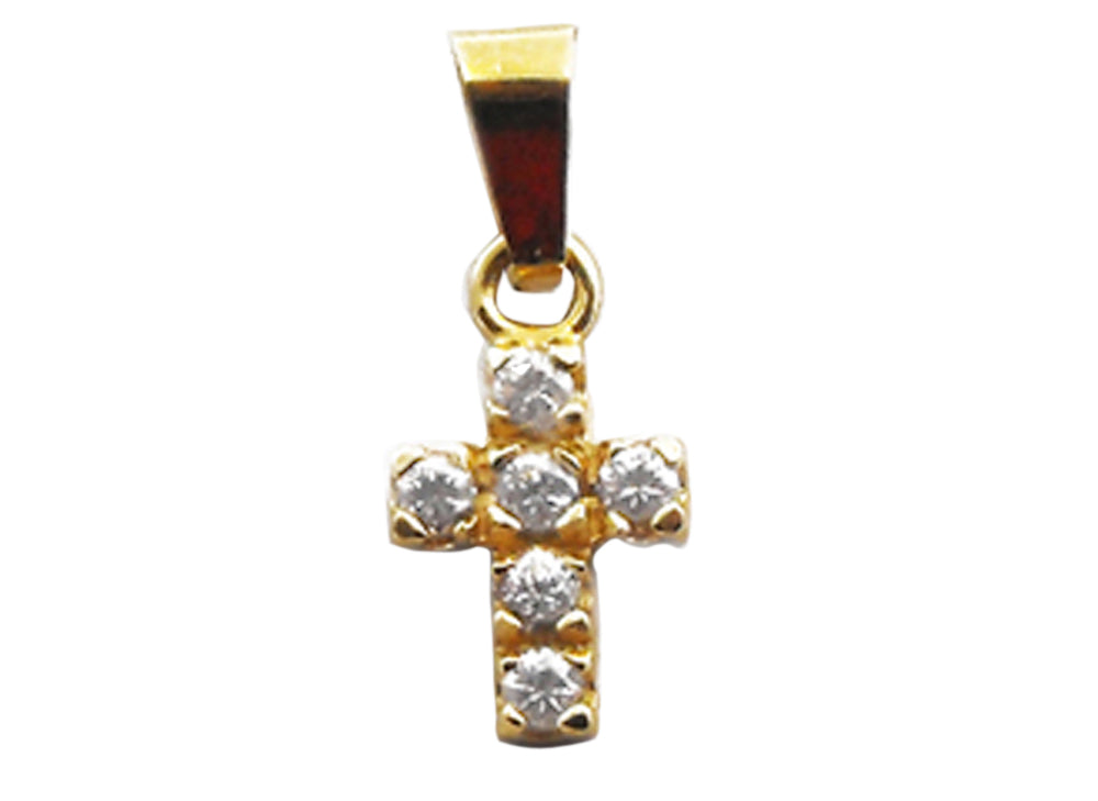 18k YG CZ Cross Pendant 12x9mm