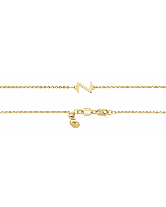 9k YG Diamond Cut Trace Chain 1.1mm Wide with Letter Z (6.5x4mm) 19cm with Adjustable Finding