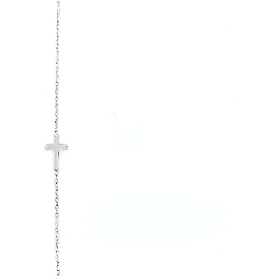 9k WG Italian Diamond Cut Trace Chain 1.1mm wide 19cm with Cross. Approx 1.16g