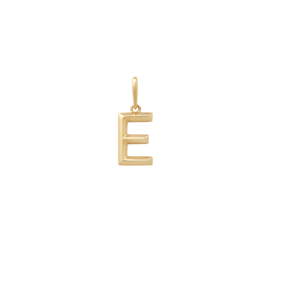 9k YG Block Letter E Pendant. 10.9mm