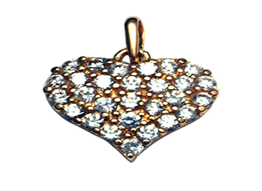 9k YG Heart Pendant set with CZ's 13mm
