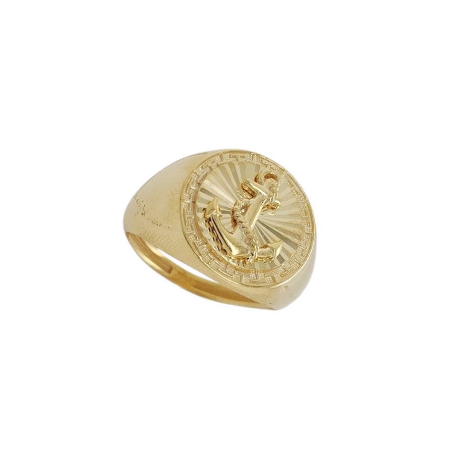 9k YG Anchor Signet Ring 15.75mm. Size S
