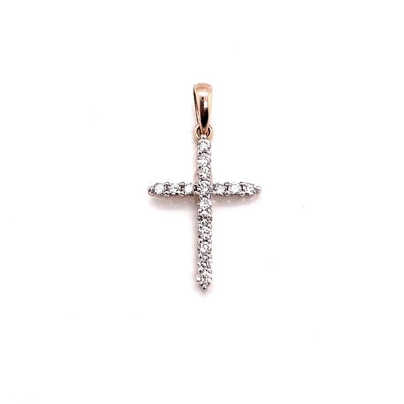 RG Diamond Cross Pendant 16D=0.25ct 17x12mm. Available in various alloys and colours.