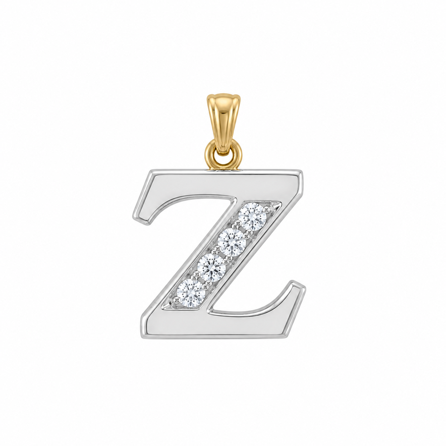 9k YG Diamond Block Letter Pendant Z with 4D = 0.07ct 10mm