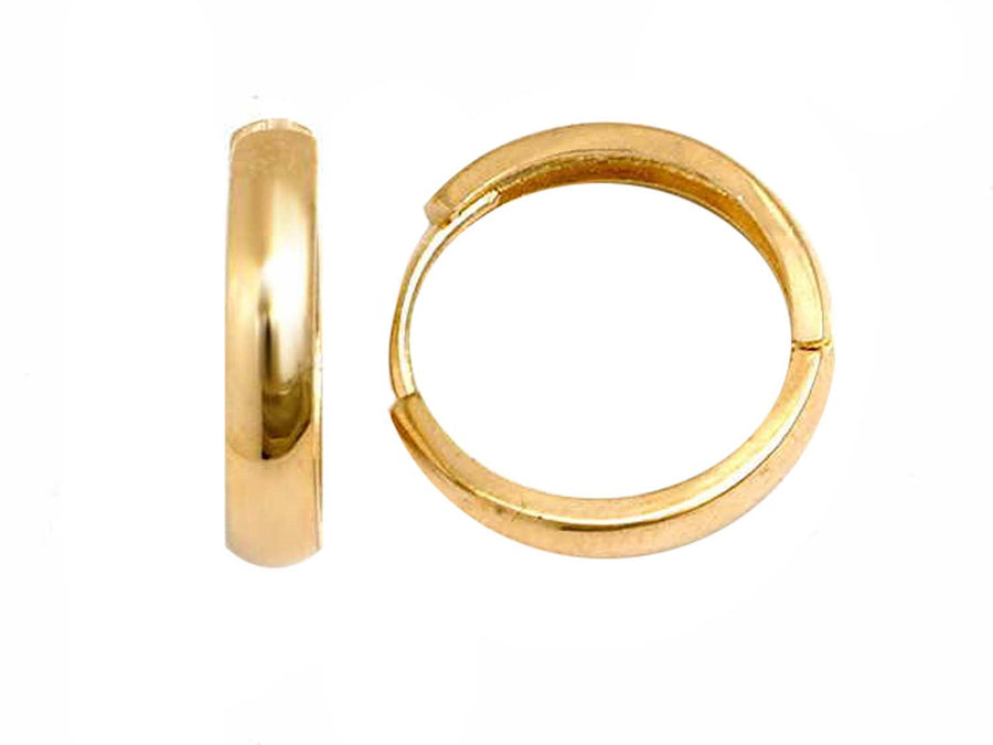9k YG Round Huggie Earrings 13mm Diameter, Half Round 3.2mm Wide