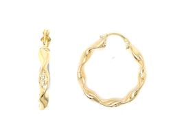 9k YG Textured Twist Round Hoop Earrings 25mm Diameter 4mm Wide
