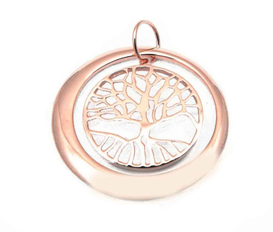 9k RG Solid Tree of Life Pendant with Outer Circle . 30mm wide