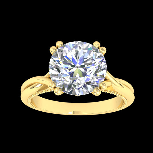 "Ava" 9k YG 10mm (4ct) CZ Solitare Ring with stones set under bezel and accents on band. Size L
