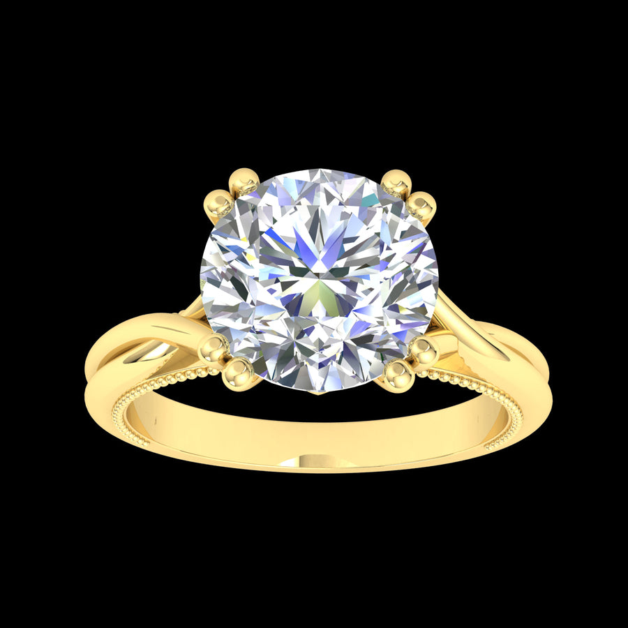 "Ava" 9k YG 10mm (4ct) CZ Solitare Ring with stones set under bezel and accents on band. Size L