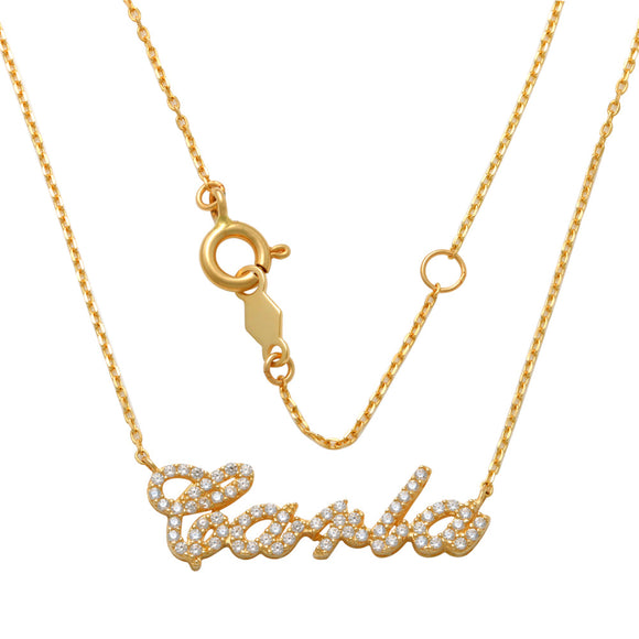 YG Oval Link Chain with Carla CZ Name Pendant