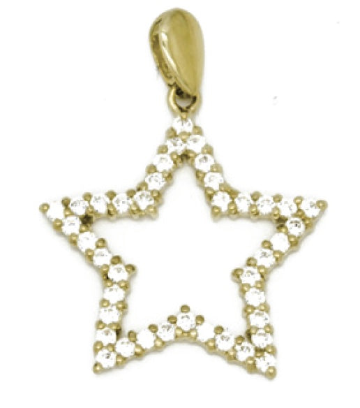9k YG Star Pendant set with CZ's 18mm